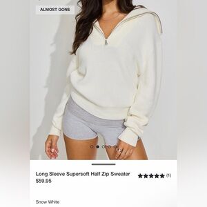 Garage Snow White Ribbed Half Zip Sweater